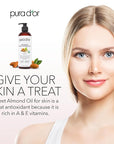 PURA D'OR 16 Oz ORGANIC Sweet Almond Oil - 100% Pure & Natural USDA Certified Cold Pressed Carrier Oil For DIY Beauty - Non-Greasy, Unscented, Hexane Free Moisturizer - Massage Oil For Hair & Skin