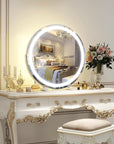 ROLOVE Makeup Mirror with Lights, 18 Inch Vanity Mirror with Lights, Lighted Makeup Mirror, Smart Touch Control 3 Colors Dimmable Round Lighted Vanity Mirror, Tabletop & Desk Mirror, 360°Rotation