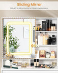 Pamapic Sliding Mirror Makeup Vanity with Lights, Glass Top Vanity Desk with Jewelry Cabinet, 3 Color Lighting Modes, 12 Compartments, 3 Drawers, Dressing Table with Power Outlet, White, Bedroom