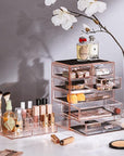 Sorbus Acrylic Makeup Organizer Set, 7-Drawer Vanity & Countertop Cosmetic Storage with Small & Wide Compartments, Pink Makeup Storage for Brushes, Jewelry – Holiday Gift for Women & Teens
