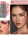 Cream Blush Stick with Sponge 3 in 1 Rose Red
