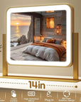 FENNIO Vanity Mirror with Lights 14x12 Inch - Makeup Mirror with Lights Tabletop, 3-Color Dimmable Lighted Mirror, Touch Control Desktop Mirror for Women (Gold)
