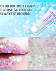 DAGEDA Body Glitter Gel, Face Glitter Body Gel Sequins Shimmer Liquid Eyeshadow, Chunky Glitter for Face Hair Nails, Holographic Cosmetic Laser Powder Festival Glitter Makeup 50ml(White)