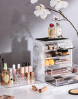 Sorbus Acrylic Makeup Organizer Set, 6-Drawer Vanity & Countertop Cosmetic Storage with Small & Wide Compartments, Marble Print Makeup Storage for Brushes, Jewelry – Holiday Gift for Women & Teens