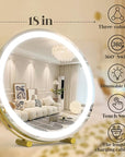 ROLOVE Gold Vanity Mirror, 18 Inch Lighted Makeup Mirror with Smart Touch 3 Colors Dimmable, Tabletop, 360 Rotation