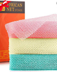 UJFQBH 3 Pieces African Net Sponge, African exfoliating net African Net Long Net Bath Sponge Exfoliating Shower Body Scrubber Back Scrubber Skin Smoother(Pink, Green, Off-White)