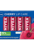 NIVEA Cherry Lip Care, Tinted Lip Balm Pack with Shea Butter, Nourishing Oils and Vitamin C & E, 3-in-1 Moisture, Repair and Color, 0.17 Oz Stick, Pack of 4