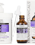 Advanced Clinicals Hyaluronic Acid Moisturizer Body Cream + Hyaluronic Acid Serum 2PC Skin Care Set | Face Serum & Body Lotion Help Diminish Appearance Of Wrinkles, Fine Lines, & Dry Skin, 2PC Bundle