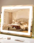 ROLOVE Gold Vanity Mirror with Lights - Smart Touch Dimming, 3-Color Lighting, 360° Rotatable Desktop Makeup Mirror for Desk, 22"x17"