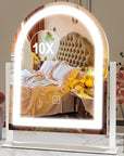 ROLOVE Lighted Makeup Mirror with 3-Color Dimmable Lighting, with Removable 10x Magnifier, Smart Touch Control, 360° Rotation, 15" x 13" Hollywood Vanity Mirror for Tabletop or Desk (White)