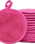 Reusable Makeup Remover Pads 16 Pack Microfiber Cleansing Facial Rounds Wipes Face, Eyes, Lips(3.5inch, dark pink)