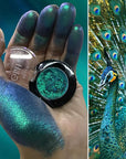 DE'LANCI Duo Chrome Green Eyeshadow Single, Multichrome Green Glitter Eye Shadow Intense Pigmented, Metallic Emerald Shimmer Blue Peacock Teal Eyeshadow for Festival Everyday Eyes Makeup, Long-Lasting