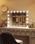 ROLOVE 23"x18" Hollywood Vanity Mirror with Lights, 15 Dimmable LED Bulbs, led Makeup Mirror with 3 Color Modes, Lighted Vanity Mirror for Tabletop or Wall-Mounted