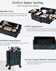 Profesional Rolling Makeup Train Case with Lid, 5 in 1 Cosmetology Case on Wheels, Large Cosmetic Trolley Organizer Travel for Hairstylist Artist Nail Beauty Salon Barber, Blue