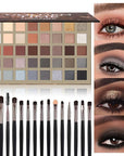 UCANBE Nude Eyeshadow Palette + 15 PCS Makeup Brushes Set, 40 Color Matte Shimmer Glitter Eye Shadow, Neutral Black Dark Grey Smoky Make Up Pallet Gift Kit Highly Pigmented Long Lasting Waterproof