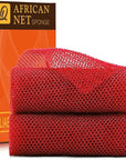 UJFQBH 2 Pieces African Bath Sponge African Net Long Net Bath Sponge Exfoliating Shower Body Scrubber Back Scrubber Skin Smoother,Great for Daily Use (Red)