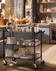 Finnhomy 3 Tier Heavy Duty Commercial Grade Utility Cart, Wire Rolling Cart with Handle Bar, Steel Service Cart with Wheels, Kitchen Carts on Wheels, Metal Cart Shelf Size 18" D x 36" W, NSF, Black