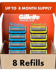 Gillette Mens Razor Blade Refills, 4 ProGlide Chill Cartridges, 4 ProGlide Shield Cartridges, Shields against Skin Irritation, Cools to sooth skin, 8 Count (Pack of 1)