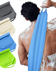 Moukeren Exfoliating Back Scrubber with Handles 4 Pack Nylon Back Exfoliator Extended Length Washers Scrubbers Stretchable Pull Strap Exfoliating Washcloth(Dark Blue, Gray, Beige, Fluorescent Green)