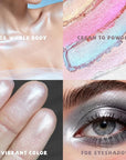Holographic Duochrome Pearl Silver Glitter Eyeshadow, Glossy Glow Metallic Shimmer Single Eyeshadow Palette, Sparkle Inner Corner Eye Highlighter, Iridescent Eye Shadow Palette Fairy Makeup#03