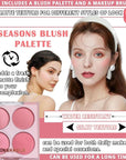 4 Colors Blush Palette for Cheeks,Face Matte Contour Blush Makeup Palette,Buildable Shimmer Facial Cheek Blusher Shades,Blendable Cosmetic Makeup Blush with Blush Brush 01