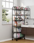 6 Tier Slim Storage Cart with Wheels, Metal Mobile Shelving Unit Organizer Utility Cart for Office Bathroom Kitchen Laundry Room Narrow Places (10inches)