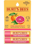 Burt's Bees Lip Balm - Pink Grapefruit, Lip Moisturizer With Responsibly Sourced Beeswax, Tint-Free, Natural Origin Conditioning Treatment, 2 Tubes, 0.15 oz.