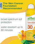 Alba Botanica Sunscreen Spray for Face and Body, Broad Spectrum SPF 30 Sunscreen, Hawaiian Coconut, Water Resistant and Biodegradable, 5 fl. oz. Bottle