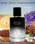 Voyage for Men Eau De Parfum - Sophisticated Male Fragrance Composition of bergamot, Pepper, Lavender, Star Anise & Nutmeg - Base of Peppery & Vanilla - Go-To Daily Scent - Elegant 100ml Bottle