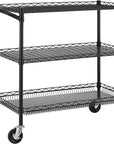 Finnhomy 3 Tier Heavy Duty Commercial Grade Utility Cart, Wire Rolling Cart with Handle Bar, Steel Service Cart with Wheels, Kitchen Carts on Wheels, Metal Cart Shelf Size 18" D x 36" W, NSF, Black
