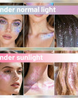 DAGEDA Light-Reactive to Pink Body Glitter Gel, Holographic Face Glitter Rave Party Accessories, Chunky Glitters for Hair Eyes Nails, Cosmetic Laser Powder Festival Sequins Paint Makeup