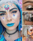 MEICOLY Silver Body Glitter,Music Festival Outfits for Women,Face Glitter Gel Festival Accessories,Chunky Glitter Face Paint,Mermaid Sequins Hair Glitter Makeup,Sparkle Body Glitter Gel for Women Kids
