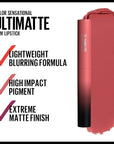 MAYBELLINE Color Sensational Ultimatte Matte Lipstick, Non-Drying, Intense Color Pigment, More Blush, Rose Pink, 1 Count (Pack of 2)