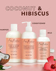 SheaMoisture Moisturize and Define Shampoo, Conditioner and Styling Milk for Curly Hair Care Coconut and Hibiscus with Shea Butter and Coconut Oil