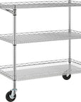 Finnhomy 3 Tier Heavy Duty Commercial Grade Utility Cart, Wire Rolling Cart with Pushing Handle Bar, Steel Metal Kitchen Service Trolly with Wheels, Shelf Size 18" D x 36" W, NSF, Chrome
