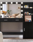 MIRROTOWEL 46.7" Vanity Desk with Mirror & LED Lights, Dressing Table with 2 Large Drawers & Vertical Organizer, 3-Tier Storage, 3 Adjustable Lighting Modes, Makeup Desk for Bedroom