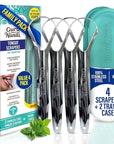 GuruNanda Tongue Scraper for Adults (4-Pack) with Travel Case, 420 Medical Grade Stainless Steel, Aids in Fresh Breath & Oral Care - Travel-Friendly