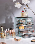 Sorbus Acrylic Makeup Organizer Set, 7-Drawer Vanity & Countertop Cosmetic Storage with Small & Wide Compartments, Teal Thrill Makeup Storage for Brushes, Jewelry – Holiday Gift for Women & Teens
