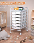 6 Tier Utility Rolling Cart with 6 Drawers Multipurpose Rolling Storage Cart with Wheels and Handles for Office Classroom Kitchen Bathroom Bedroom Organization White