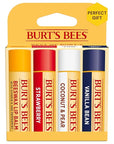 Burt's Bees Lip Balm, Beeswax, Strawberry, Coconut and Pear, and Vanilla Bean Pack, With Responsibly Sourced Beeswax, Tint-Free, Natural Lip Treatment, 4 Tubes, 0.15 oz.