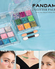 FANDAMEI 18-Color Face Glitter, Body Glitter Hair Glitter for Glitter Makeup, 2 PCS Glitter Gel 6 Color Themes, Chunky Glitter for Kids Women, Halloween Rave Concert Face Paint