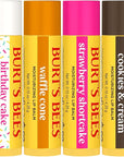 Burt's Bees Lip Balm Party Pack - Birthday Cake, Waffle Cone, Strawberry Shortcake, and Cookies & Cream, All Day Moisturizer, Tint-Free, Natural Origin Conditioning Lip Treatment, 4 Tubes, 0.15 oz.