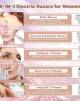 Electric Razors for Women, 5 in 1 Bikini Trimmer for Women, Wet/Dry Electric Shaver, Painless Womens Razor Shavers, Facial Hair Removal for Face Nose Eyebrow Arms Armpit Legs Pubic Area