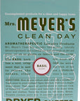 MRS. MEYER'S CLEAN DAY Dryer Sheets, Fabric Softener, Reduces Static, Infused with Essential Oils, Basil, 80 Count