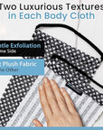 Japanese Exfoliating Washcloth for Back & Body 2-Pack - Charcoal & Silver Ion Exfoliating Towel with Handles - Two-Sided Gentle Exfoliation & Deep Cleanse Body Wash Cloths for Shower - 2 White