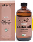 Kitsch Organic Castor Oil for Hair Growth - 100% Pure Castor Oil, Organic Cold Pressed Unrefined Glass Bottle for Face, Skin, Lashes, Brows, Scalp, Nails & Belly Button - Hexane Free, USDA - 16 oz