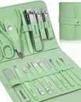 Manicure Set Professional Nail Clippers Pedicure Kit, 16 pcs Stainless Steel Nail Care Tools Grooming Kit with Luxurious Travel Leather Case for Thick Nails Men Women Gift (Green)