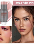 Cream Blush Stick with Sponge 3 in 1 Fairy Pink
