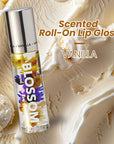 Blossom Roll on Lip Gloss, Scented Clear High Shine Moisturizing Lip Oil, Non Sticky, Infused with Real Flowers, Made in USA, 0.2oz, Vanilla Bean