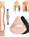 kullder 4 in 1 Makeup Brush Travel Makeup Brushes Blend Sponge, Eyebrow, Eyeshadow & Blush Brushes for Foundation Concealer Double Ended Makeup Brush with Powder Puff Women Ideal Gifts